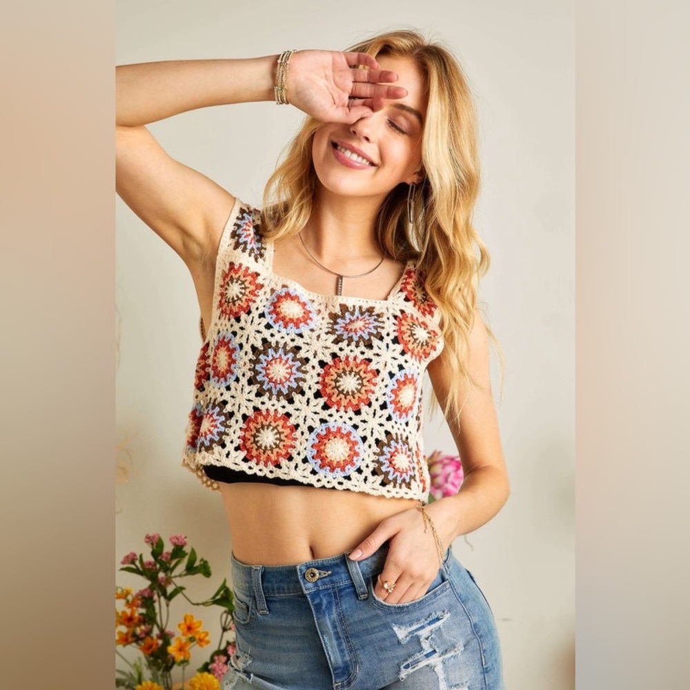 Multi Color Crochet Crop Top - Picture 3 of 5
